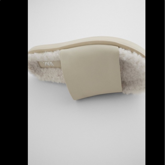 ZARA LOW HEEL LEATHER SANDALS WITH FLEECE CREAM - Picture 4 of 8
